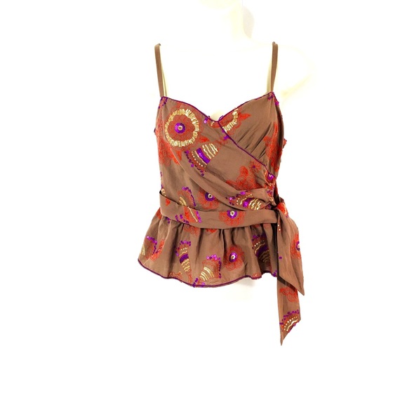 Women's Chelsea & Violet Cami Top Sz L Boho Embroidered Sequin Peplum Top - Picture 12 of 12